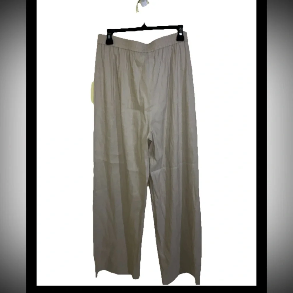 Alex Marie NEW linen pants Wide Leg Tie Front Pull On women's Size L Oat Beige - Picture 3 of 7
